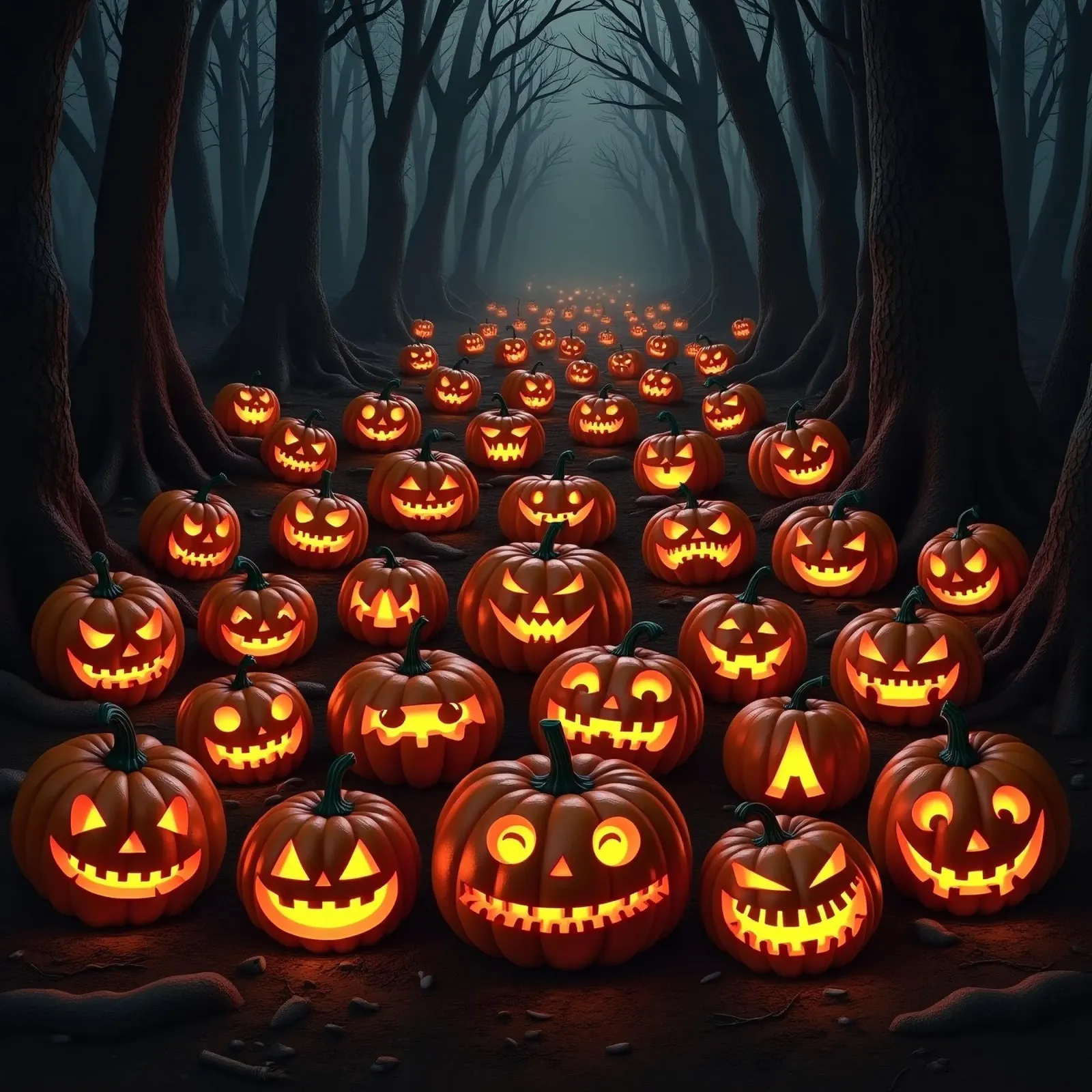 Halloween_zucche nel bosco_2 tela con Cornice a cassetta da Fantasie & Mystikwelten by LK