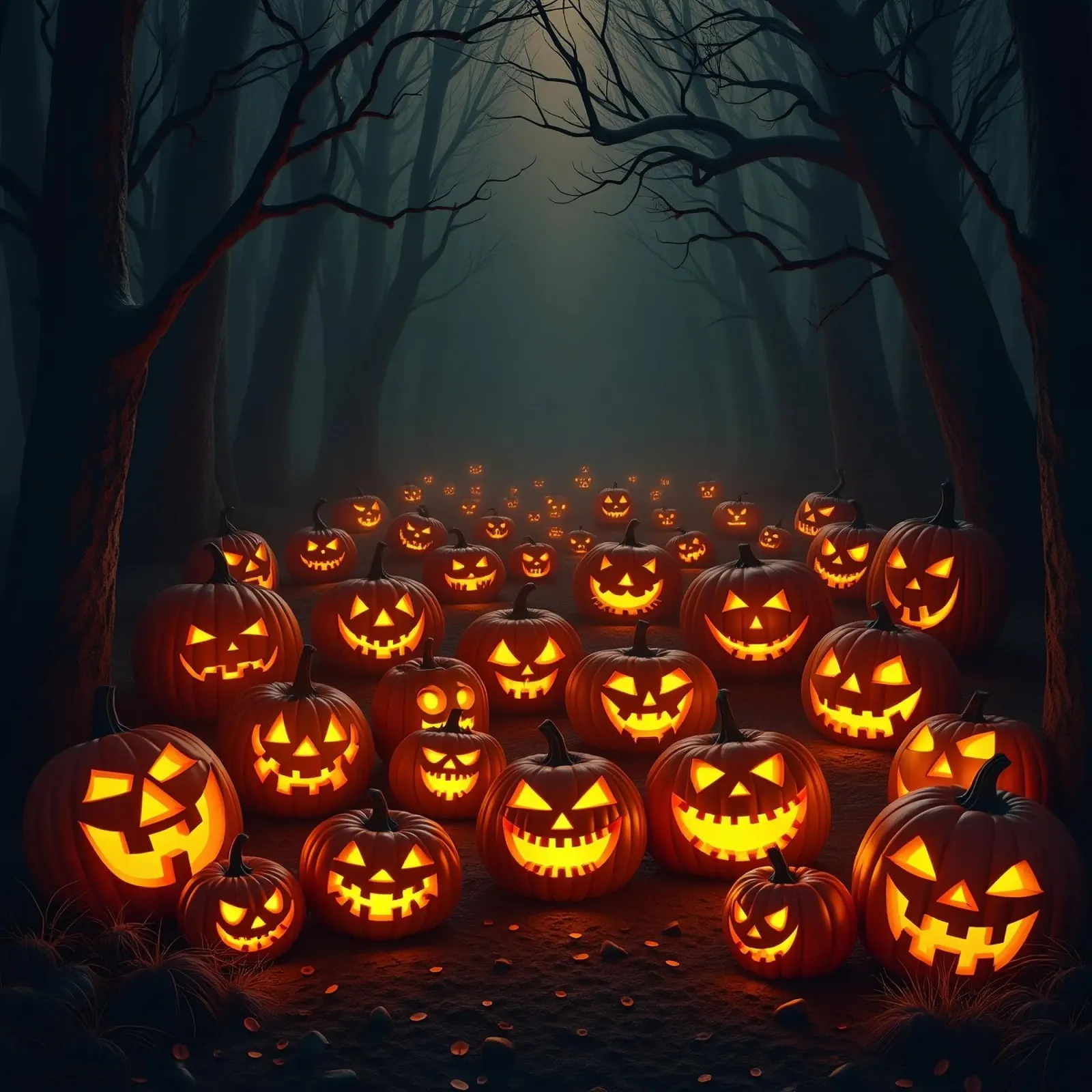Halloween_zucche nel bosco_3 tela con Cornice a cassetta da Fantasie & Mystikwelten by LK