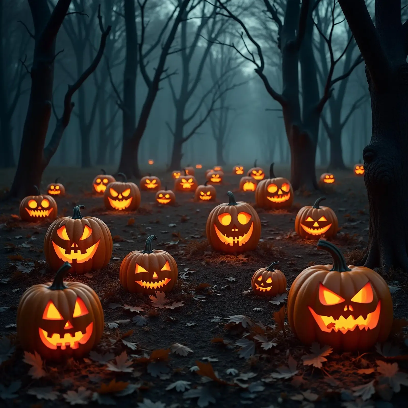 Halloween_zucche nel bosco_4 tela con Cornice a cassetta da Fantasie & Mystikwelten by LK