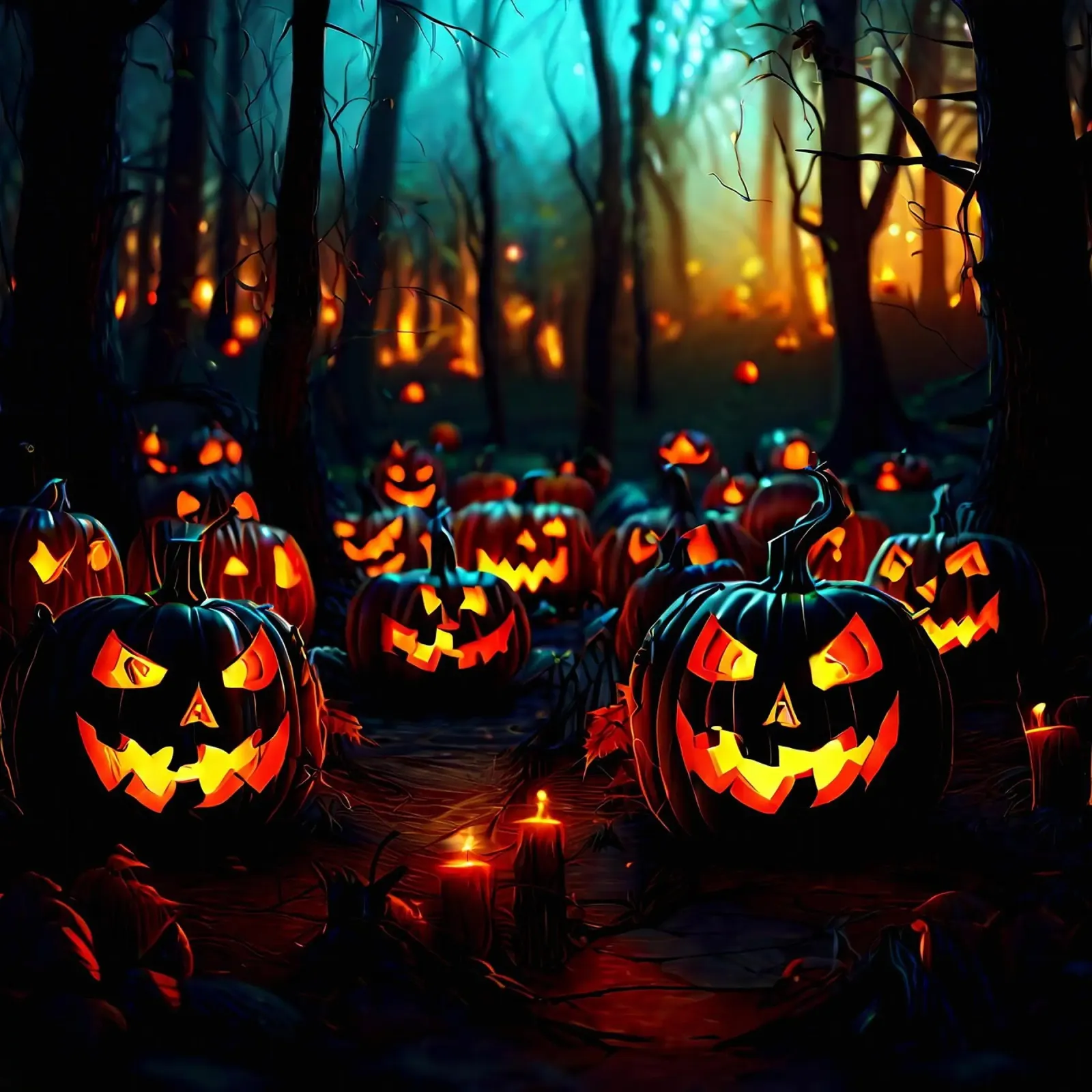 Halloween_zucche nel bosco_6 tela con Cornice a cassetta da Fantasie & Mystikwelten by LK
