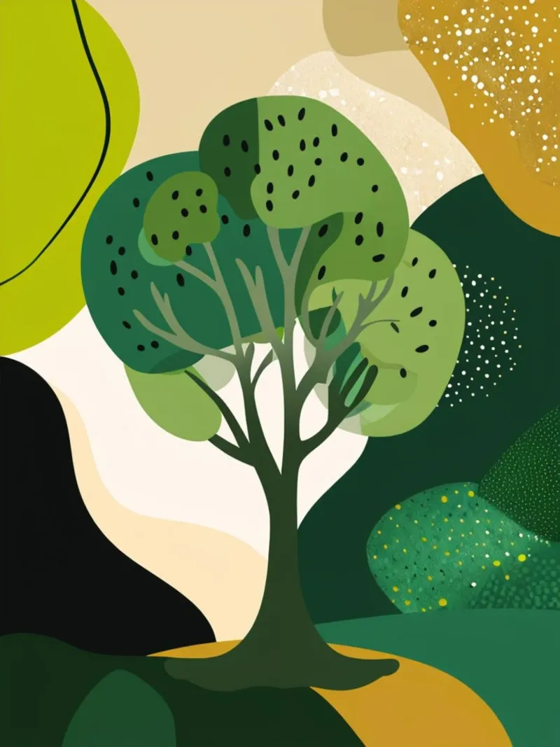 Paesaggio astratto e verdeggiante: Un albero della vita in una foresta moderna tela con Cornice a cassetta da Artistic-shop