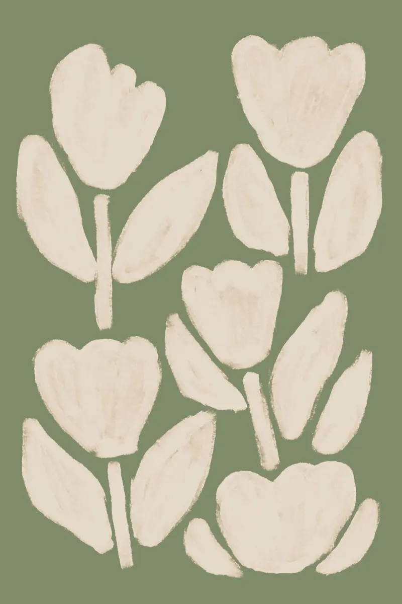 Tulipanes abstractos verde salvia lienzo con Marco flotante de Melloi Art Print