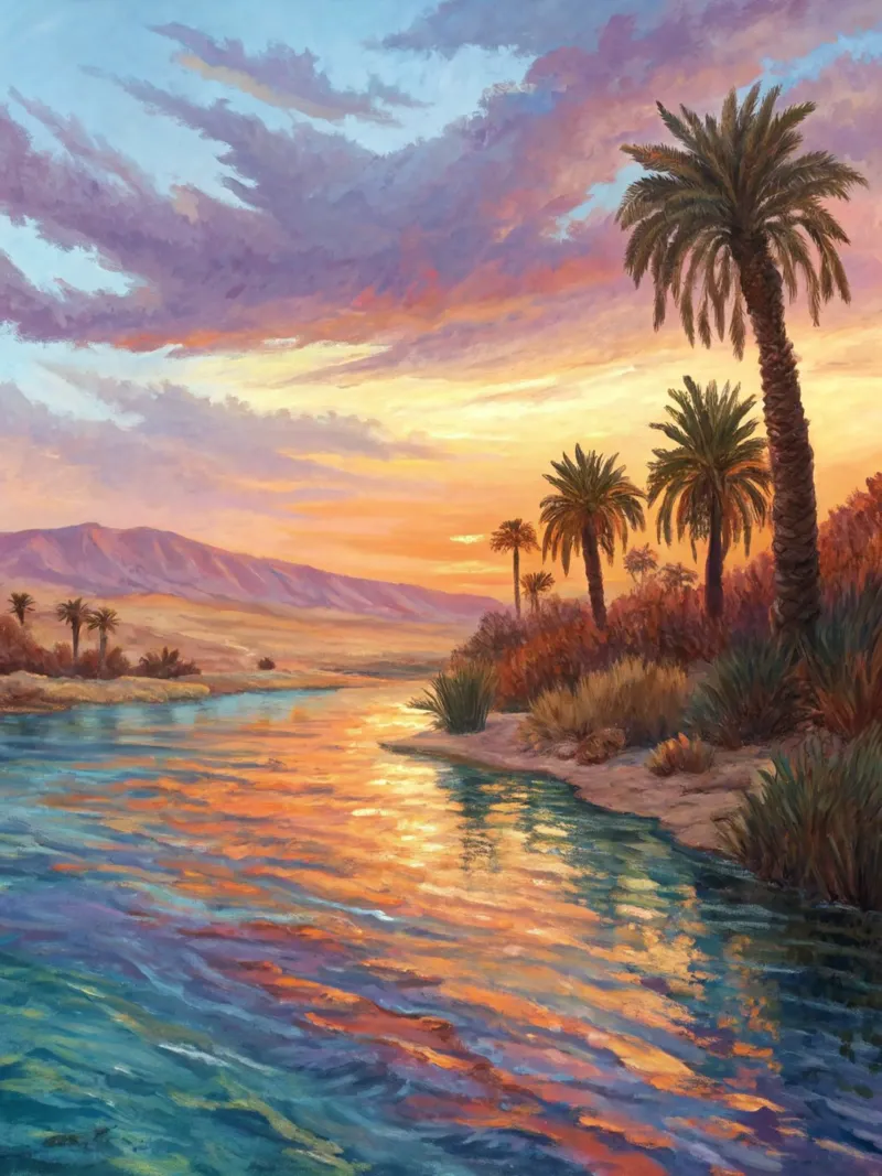 Oasi dell'ora d'oro: L'abbraccio di un fiume del deserto carta hahnemühle da Artistic-shop