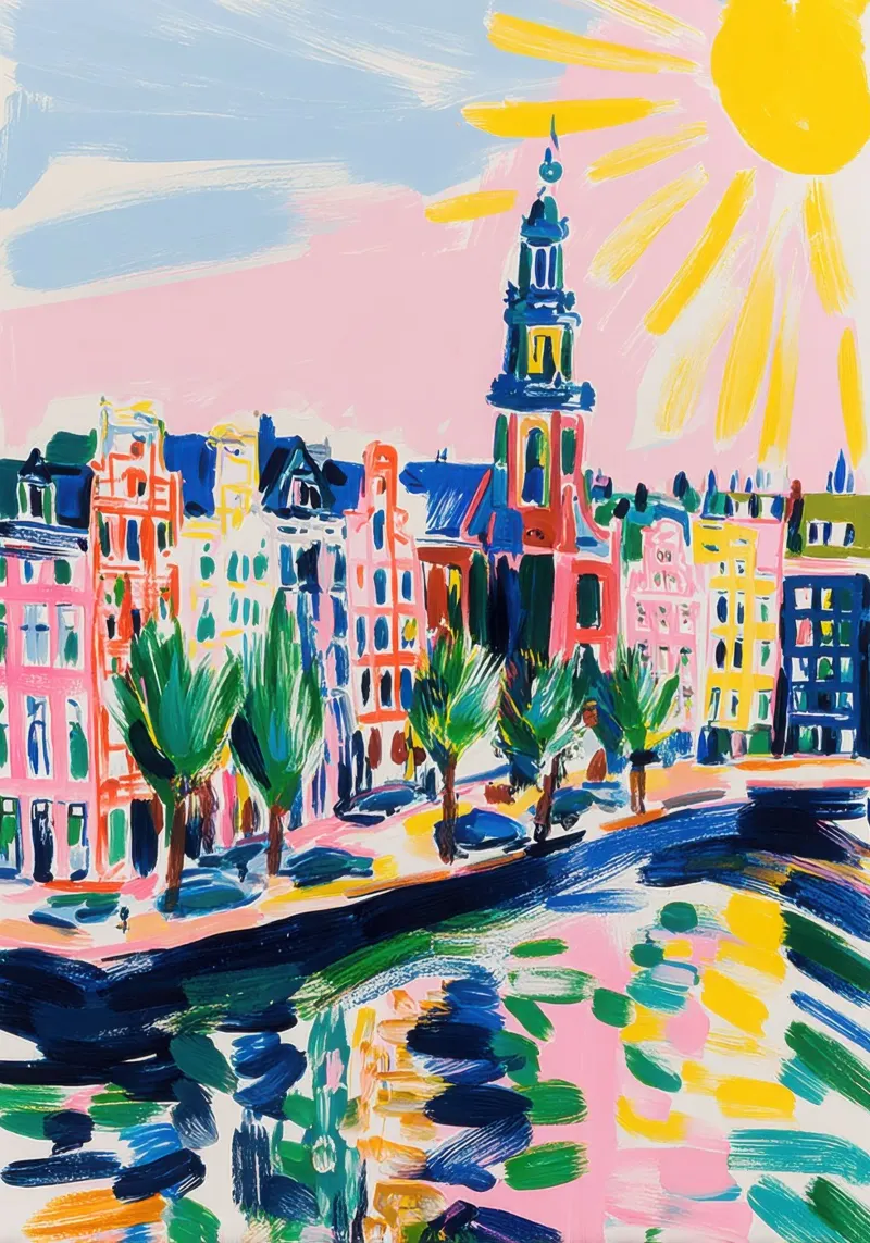 Amsterdam Sommer Gouache tela con Cornice a cassetta da Nikis Art Studio