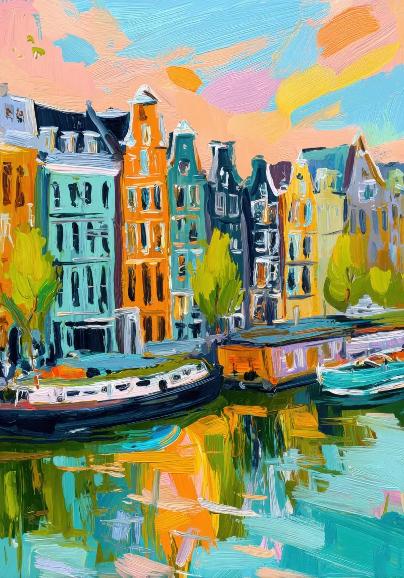 Canali di Amsterdam Pittura ad olio poster con telaio in alluminio da Nikis Art Studio