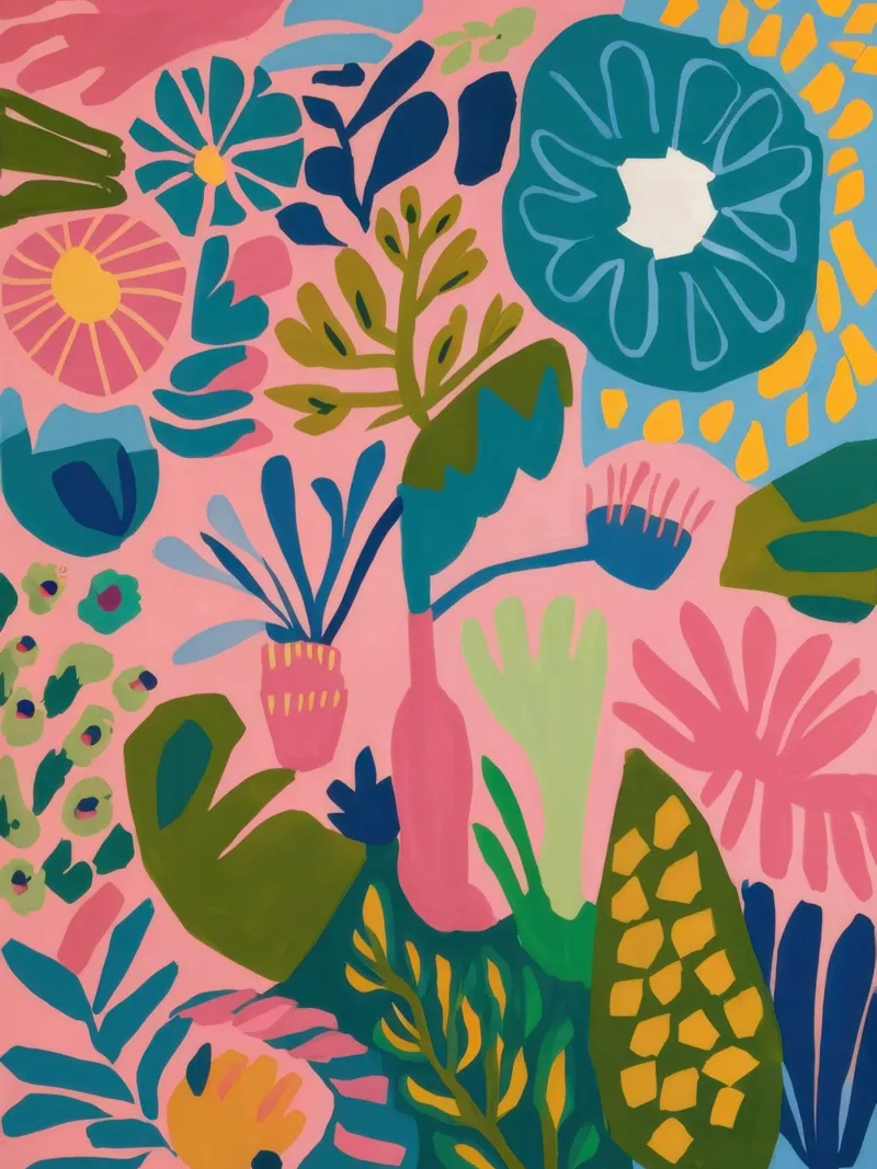 Quiete botanica in pastello poster con telaio in alluminio da Enter Bloom