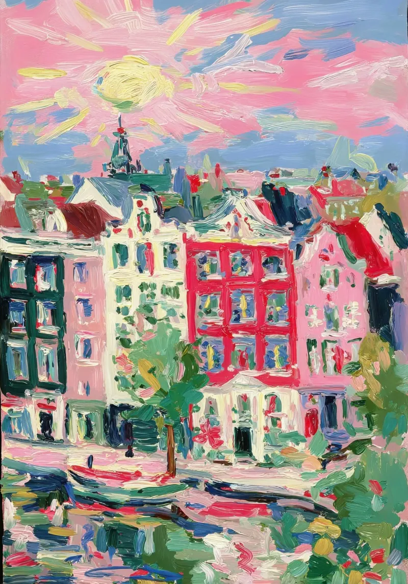 Pastel estilo Matisse en Amsterdam lienzo con Marco flotante de Nikis Art Studio