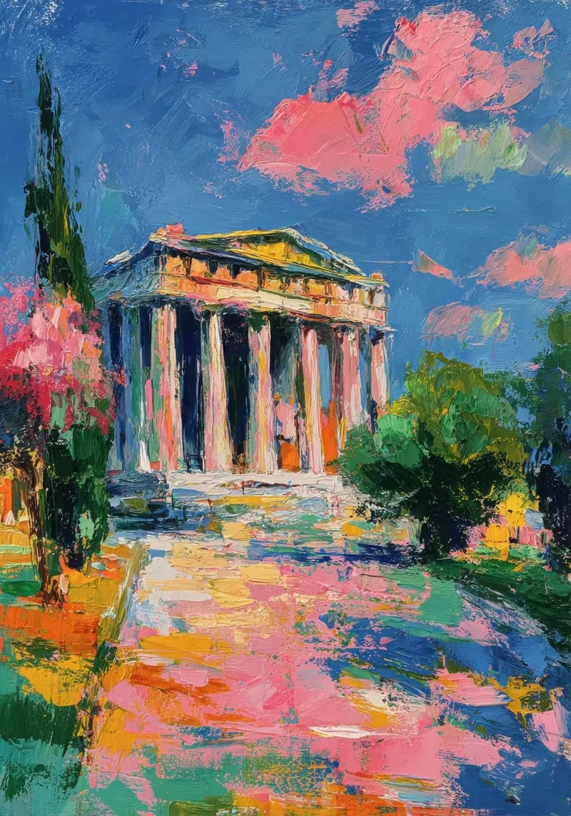 Partenone Atene Pittura ad olio poster con telaio in legno da Nikis Art Studio