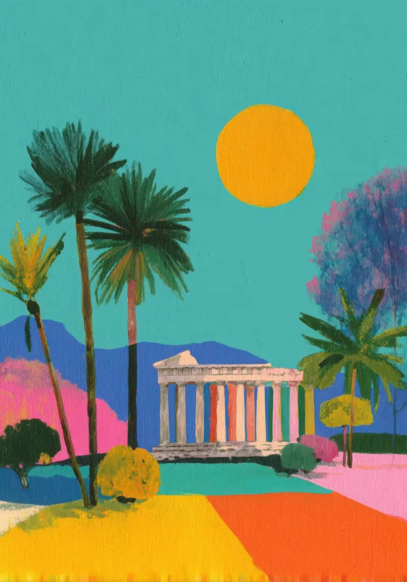 Tempio greco Gouache Minimal poster da Nikis Art Studio