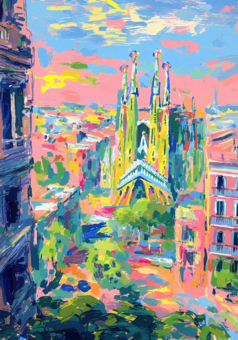 Impressione della Sagrada Familia di Barcellona poster da Nikis Art Studio