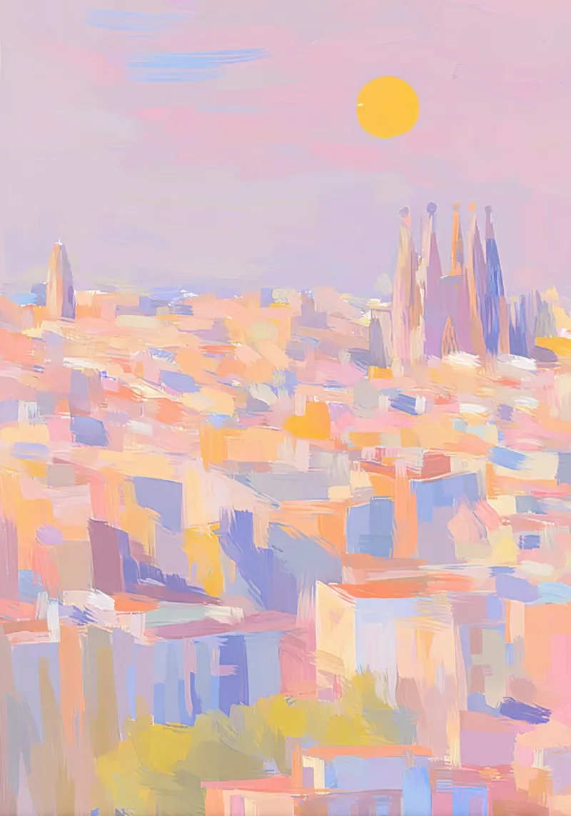 Barcellona Skyline Matisse Pastello tela con Cornice a cassetta da Nikis Art Studio
