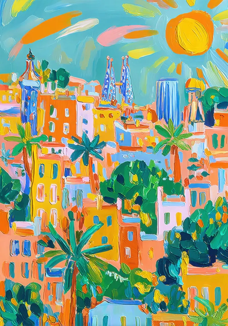 Barcellona Colori in stile Matisse tela con Cornice a cassetta da ArtByNiki