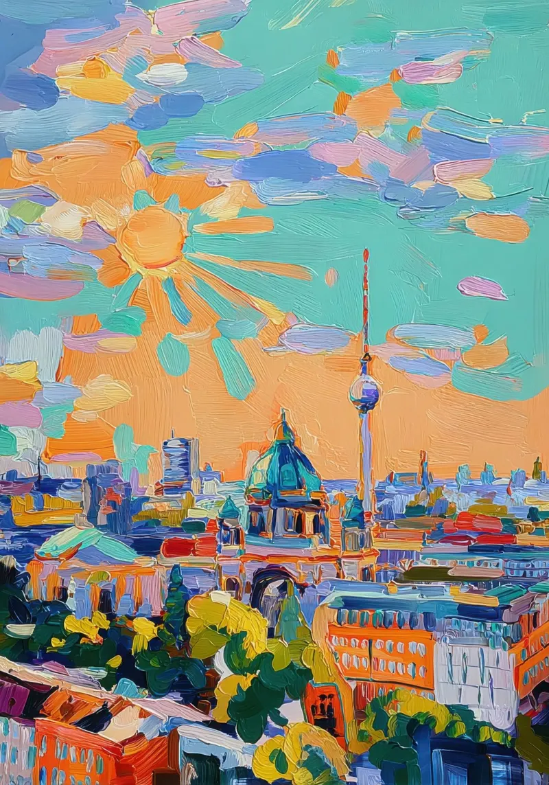 Skyline di Berlino in acrilico tela con Cornice a cassetta da Nikis Art Studio