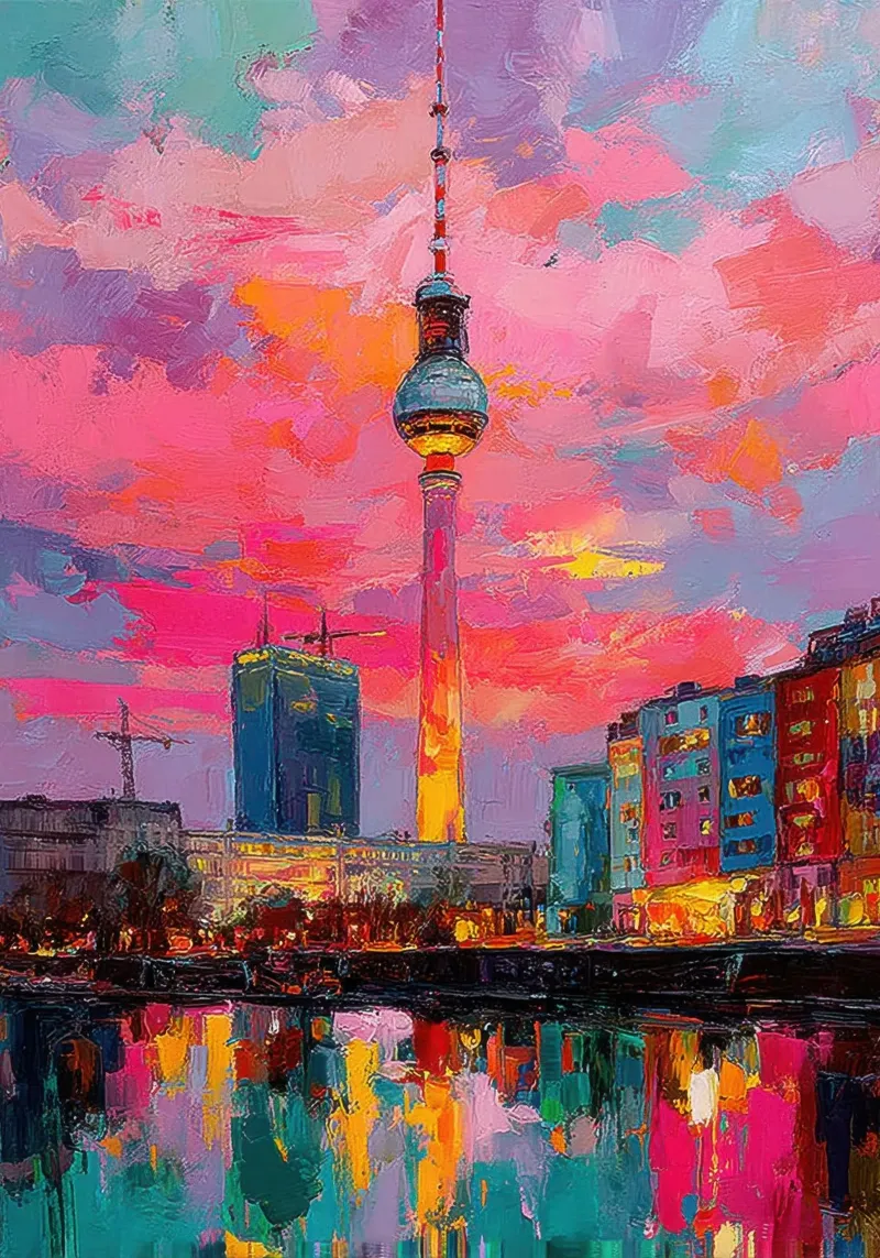 Impressione della Torre TV di Berlino tela con Cornice a cassetta da Nikis Art Studio