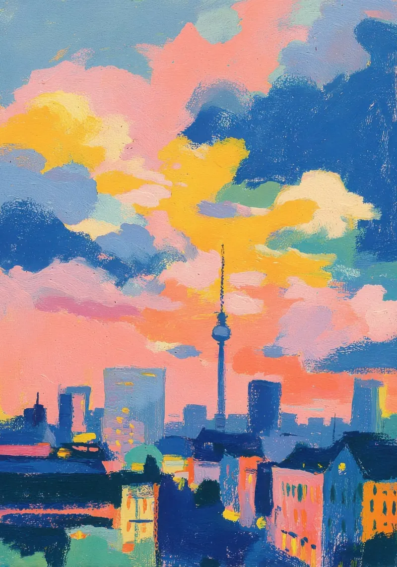 Berlijnse skyline Olie Matisse canvas met Baklijst van Nikis Art Studio