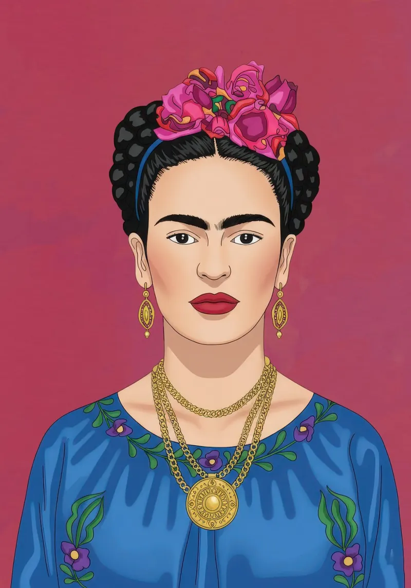 Frida Kahlo Illustration poster con telaio in legno da Attaboy Dsgn