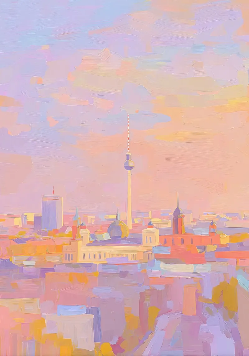 Illustrazione a pastello dello skyline di Berlino poster da Nikis Art Studio