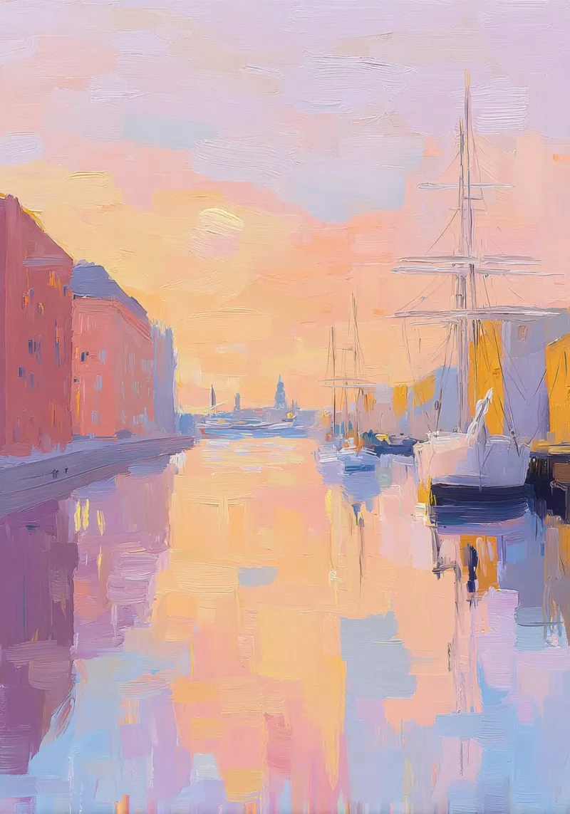 Pittura a pastello del porto di Amburgo tela con Cornice a cassetta da Nikis Art Studio