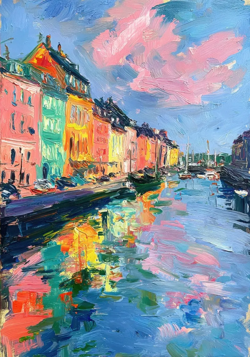 Copenaghen Olio Astratto tela con Cornice a cassetta da Nikis Art Studio