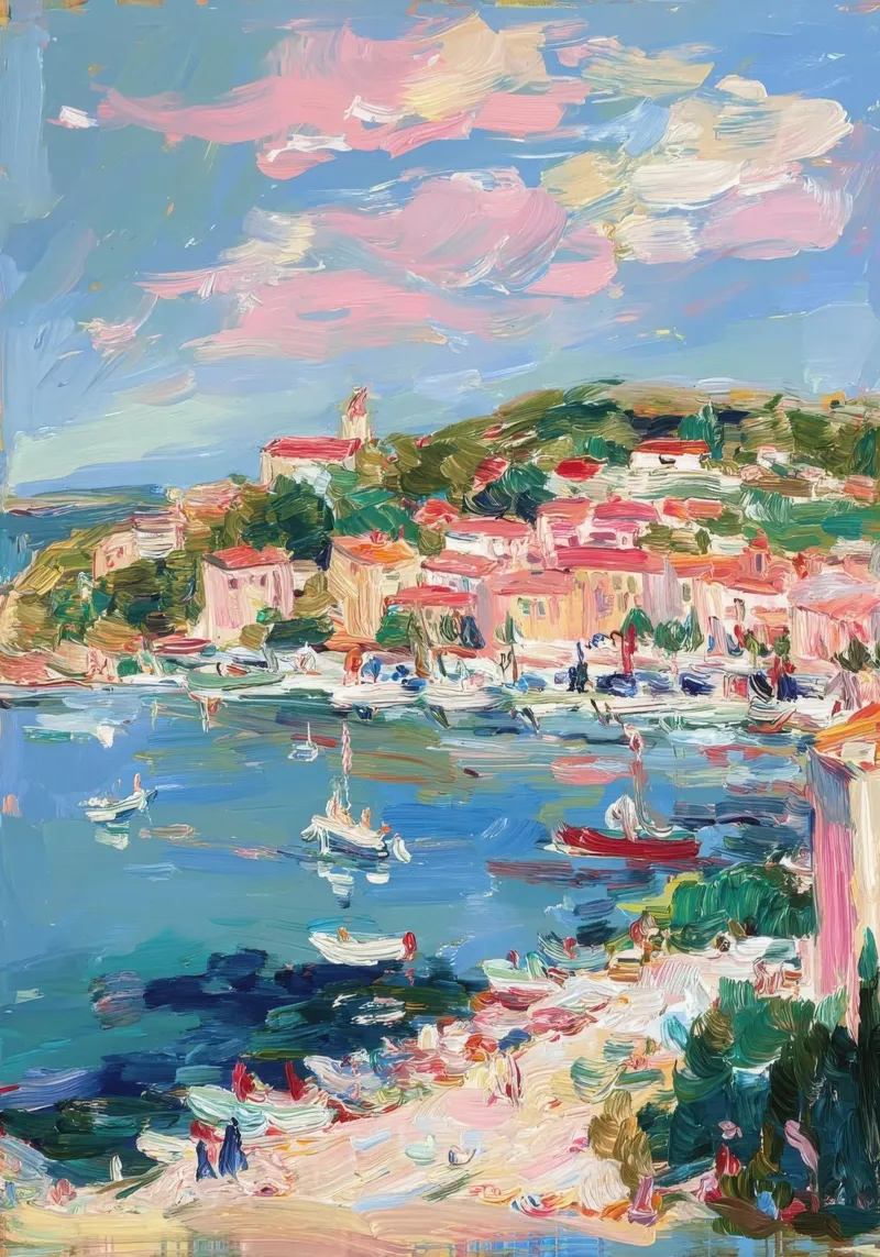 Pittura ad olio della Costa Azzurra poster da Nikis Art Studio