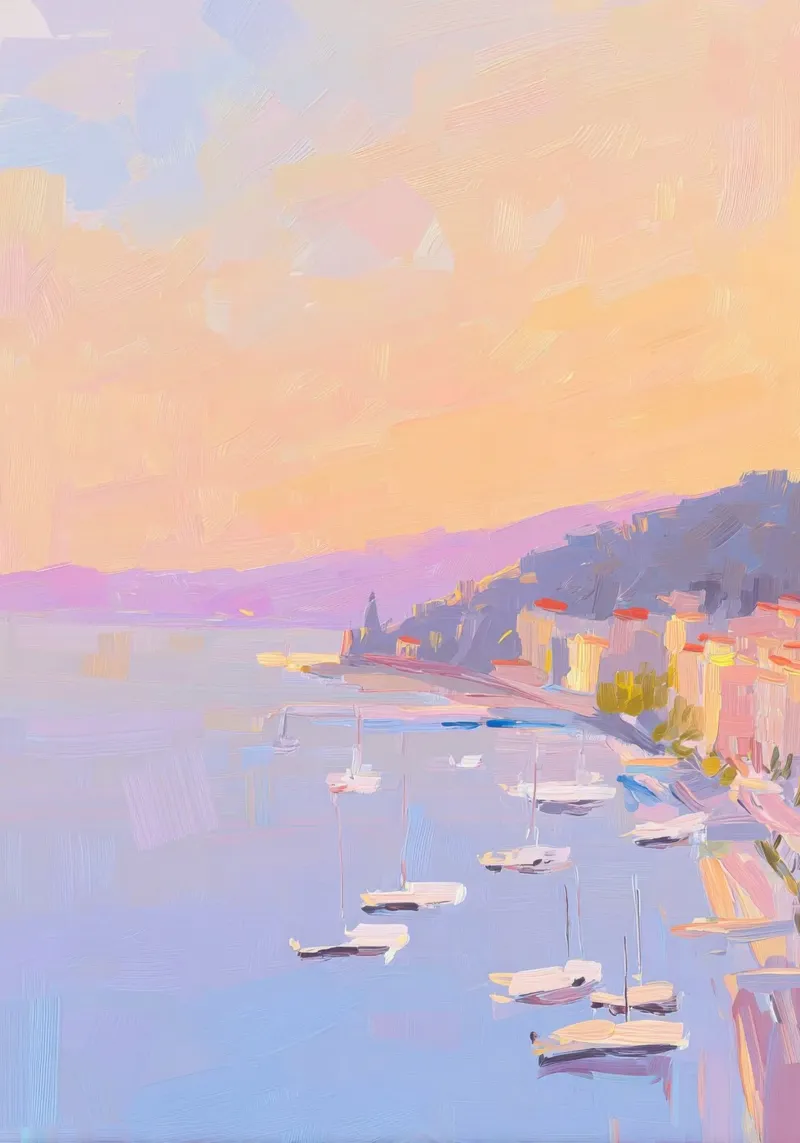 Saint-Tropez Gouache Pastell tela con Cornice a cassetta da Nikis Art Studio