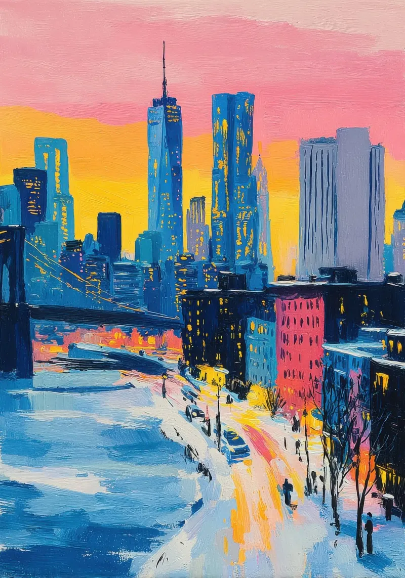 Stile Matisse al tramonto di New York tela con Cornice a cassetta da Nikis Art Studio