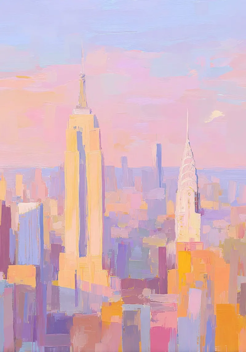 New York Skyline Pastello a olio poster con telaio in plastica da Nikis Art Studio