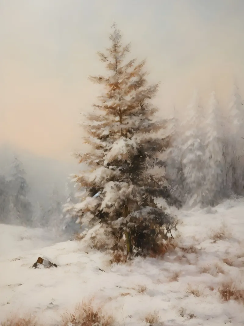 Arte dell'albero invernale innevato poster con telaio in plastica da Casa Calm