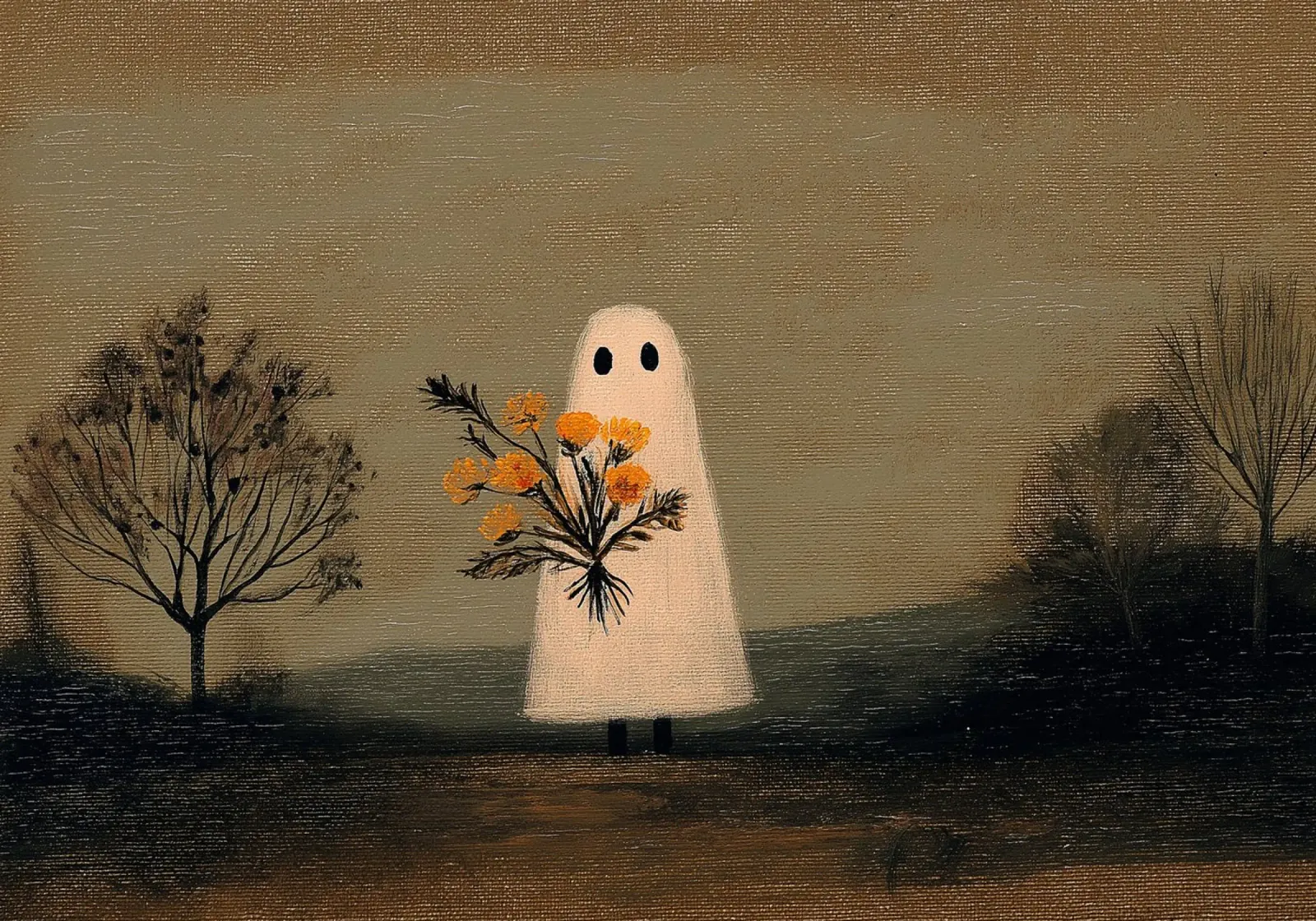 Fantasma con flores: Moody Halloween Art Print poster de vintagepod