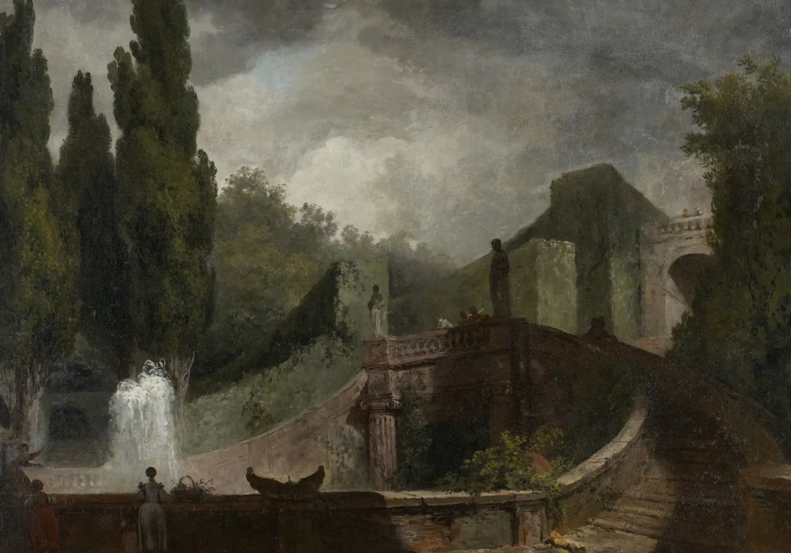 Paesaggio romantico: Stampa fontana e statua spettrale poster da vintagepod