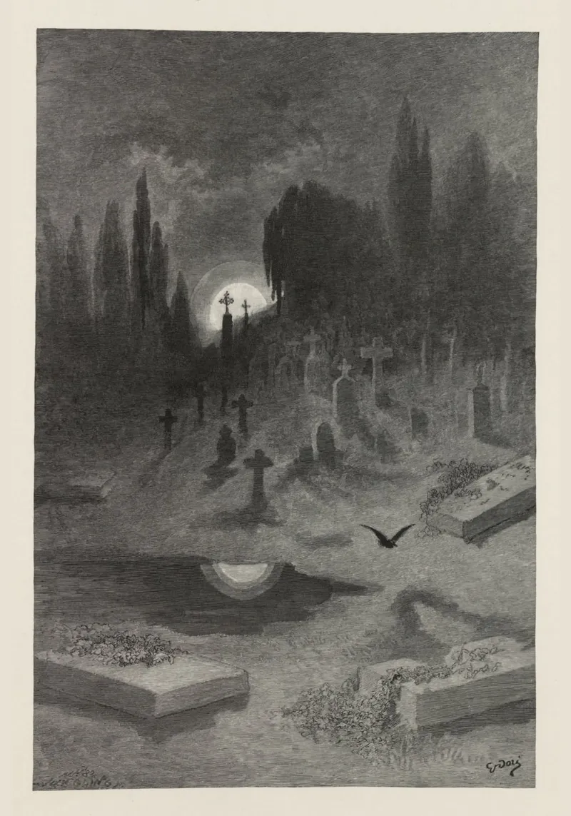 Cimitero infestato: Cimitero al chiaro di luna di Gustave Doré poster da vintagepod