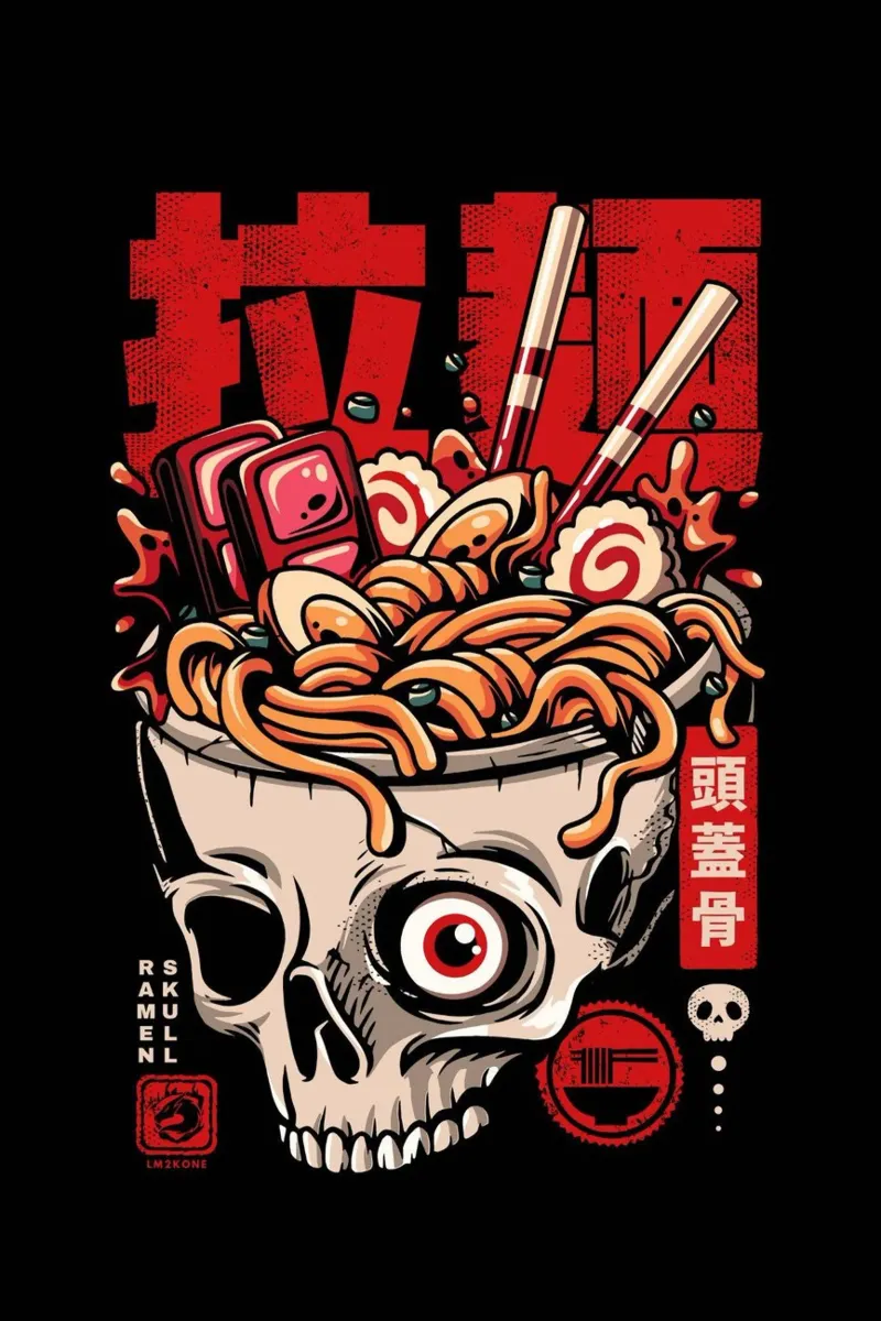 Tagliatelle di ramen con teschio pellicola backlit da LM2KONE