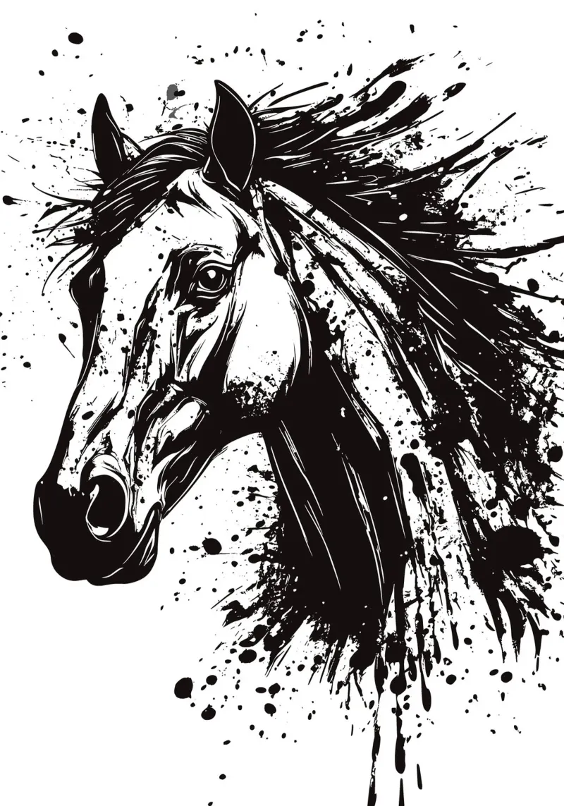 Testa di cavallo nell'esplosione di inchiostro tela con Cornice a cassetta da pixelbull - medieval art and more