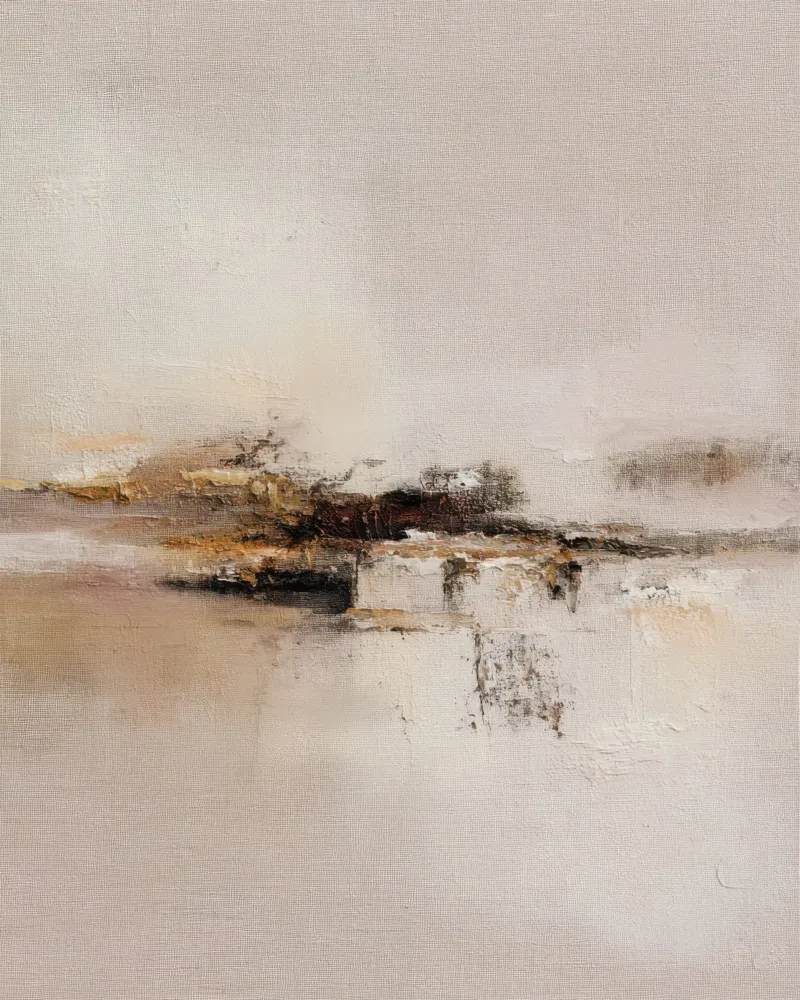 Paesaggio astratto minimalista dipinto con toni neutri e caldi tela con Cornice a cassetta da Artbyvo