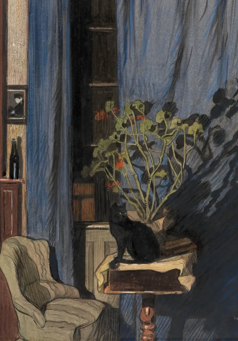 Theophile Alexandre Steinlen, Pittura del gatto nero poster con telaio in legno da vintagepod
