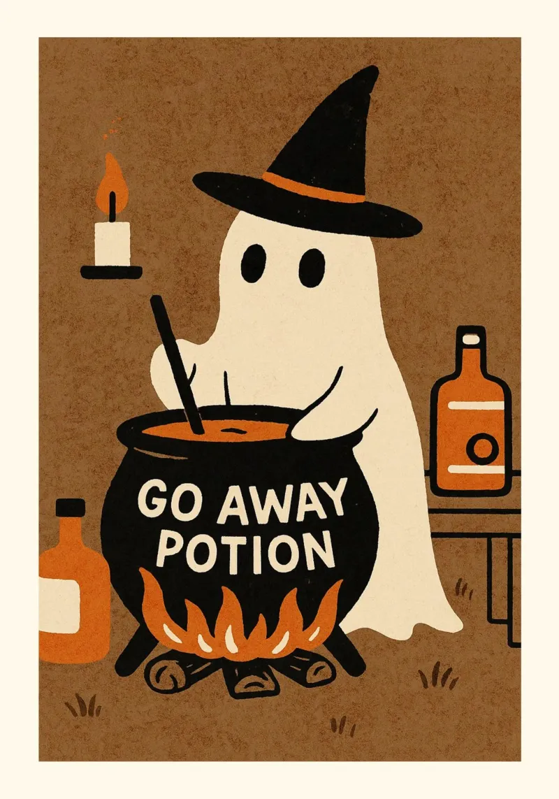 Schattig Spookje Koken, "Ga weg toverdrank" Kunst, Griezelige Decoratie canvas met Baklijst van vintagepod