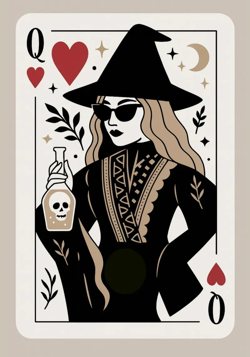 Witch Queen of Hearts, Trendy Tarot Card Art, Witchy Decor canvas with Floater frame by vintagepod