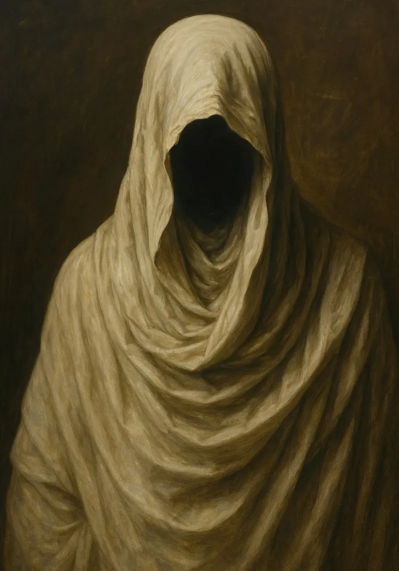 Het gezichtsloze spook, Dark Academia, Moody Muurkunst canvas met Baklijst van vintagepod