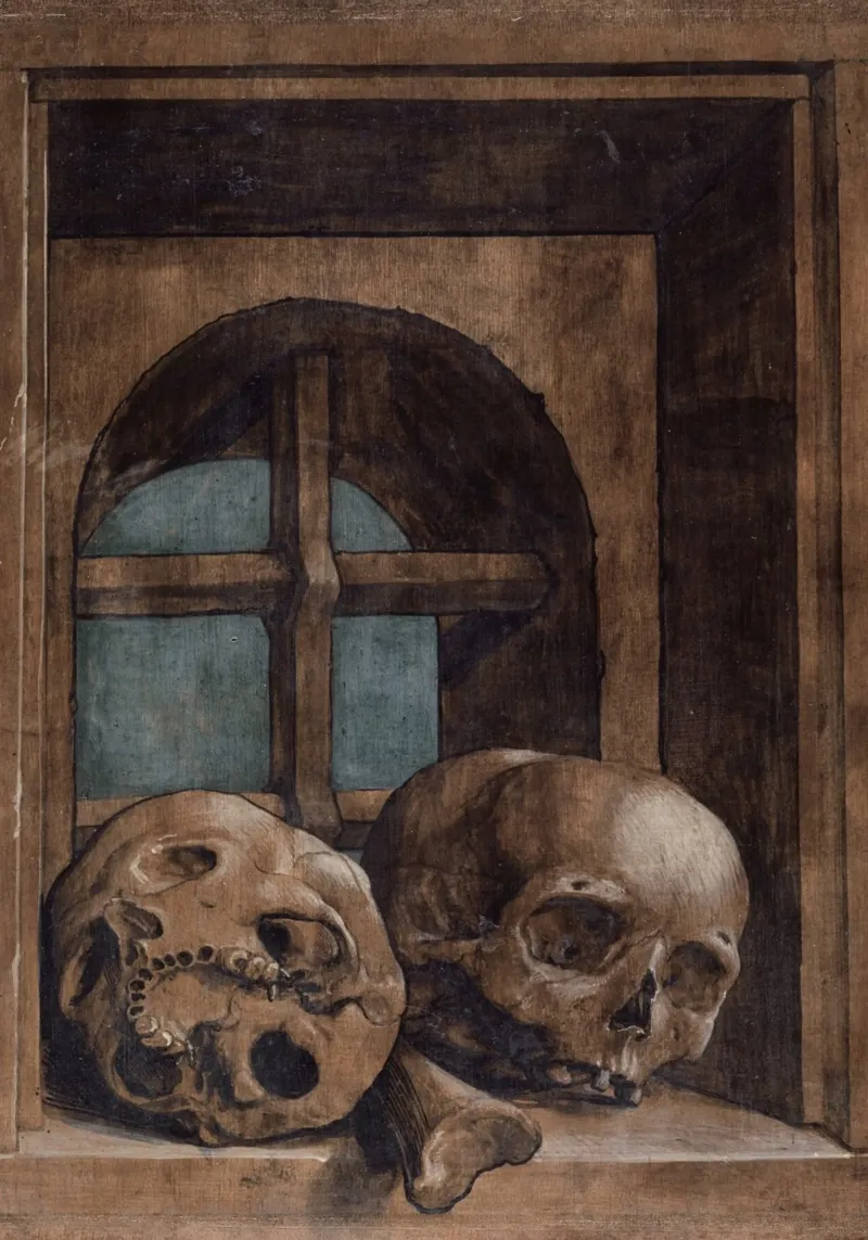 Memento Mori, Totenköpfe, Dark Academia, Renaissance Leinwand mit Schattenfugenrahmen von vintagepod