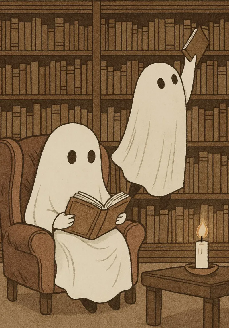 Fantasmi carini in biblioteca, Dark Academia, arte accogliente poster da vintagepod