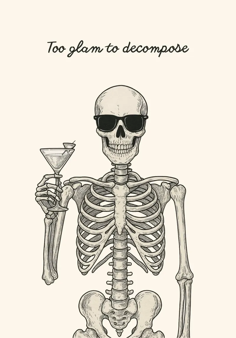 Skelett "Zu glamourös, um sich zu zersetzen" Poster, Trendy Art Poster von vintagepod