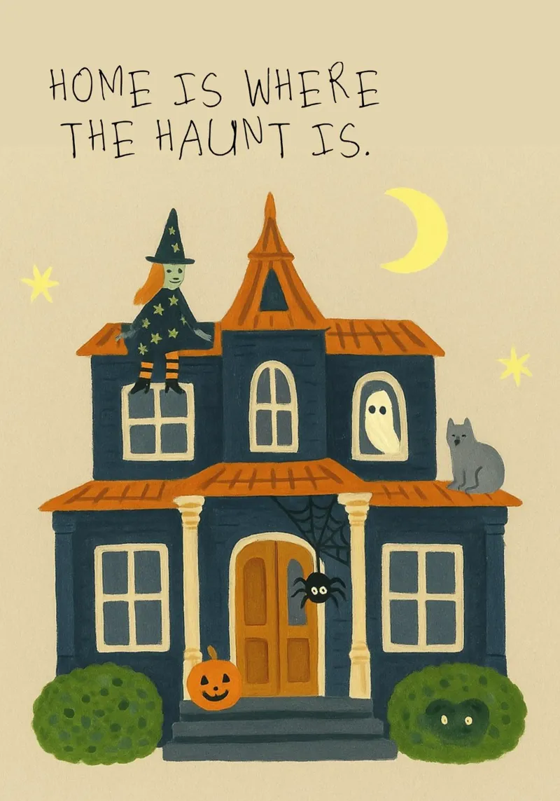 "Thuis is waar het spookt Huis, griezelige kunst canvas met Baklijst van vintagepod