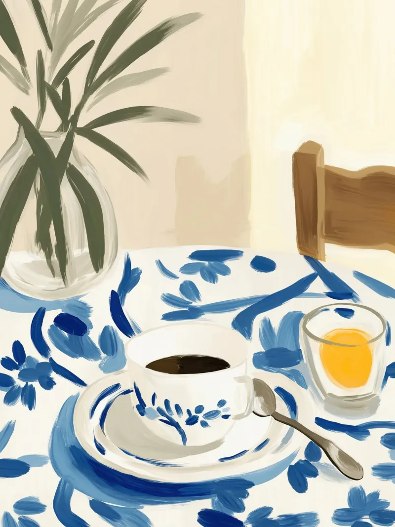 Morgen-Kaffee in der Provence | Die Schönheit des Einfachen Leinwand mit Schattenfugenrahmen von Autofocus