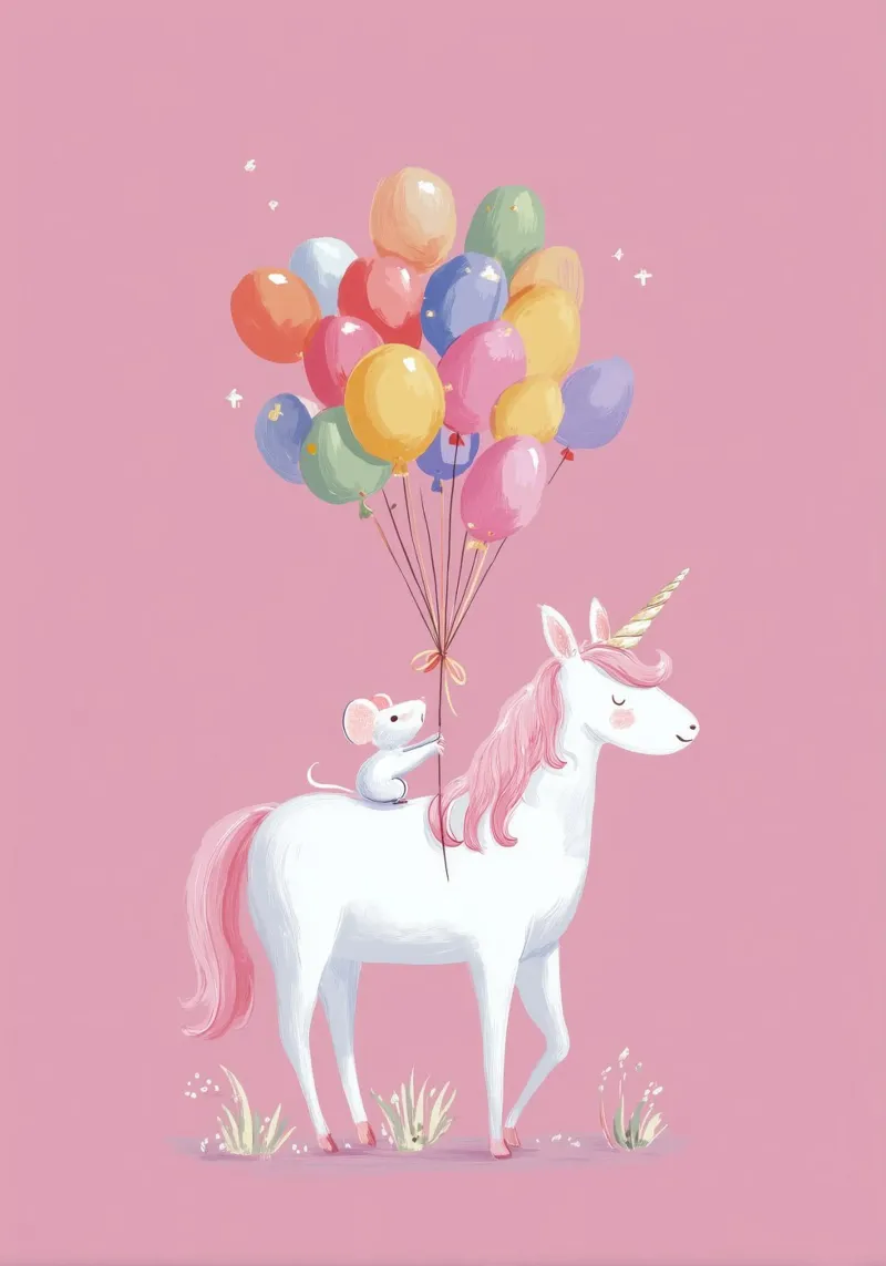 Mouse & Unicorn Adventure poster con telaio in alluminio da Kiara