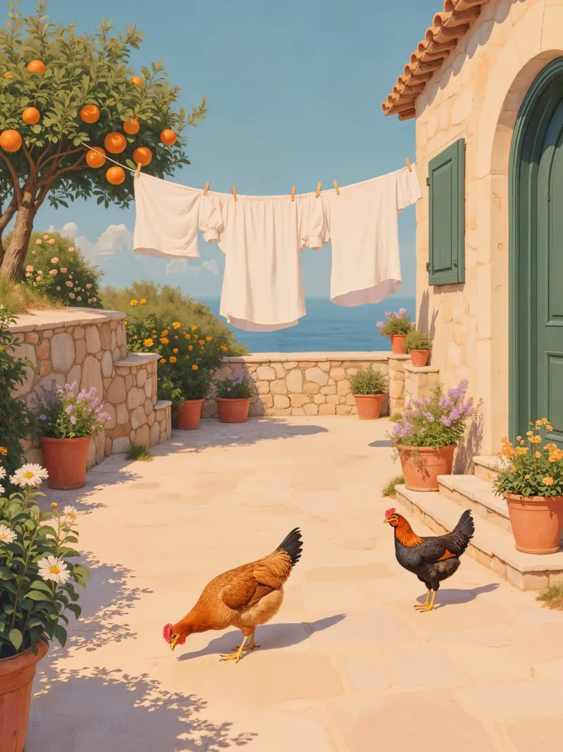 Chickens and Laundry tela con Cornice a cassetta da Artsy Bessy
