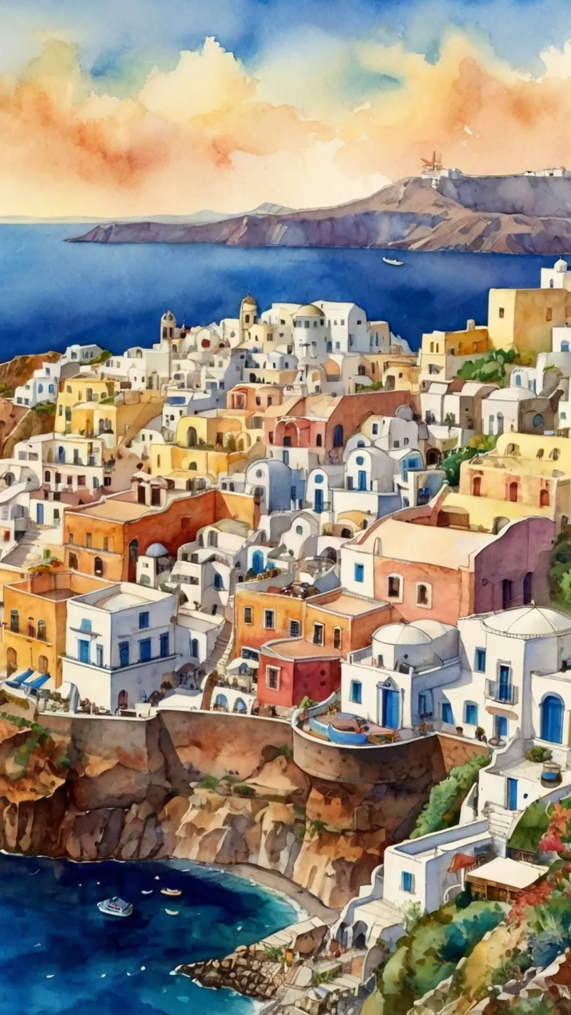 Santorini poster con telaio in alluminio da Artsy Bessy