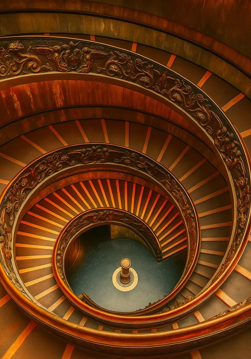 escalier circulaire vu d'en haut photographie toile avec Caisse américaine de landtengs