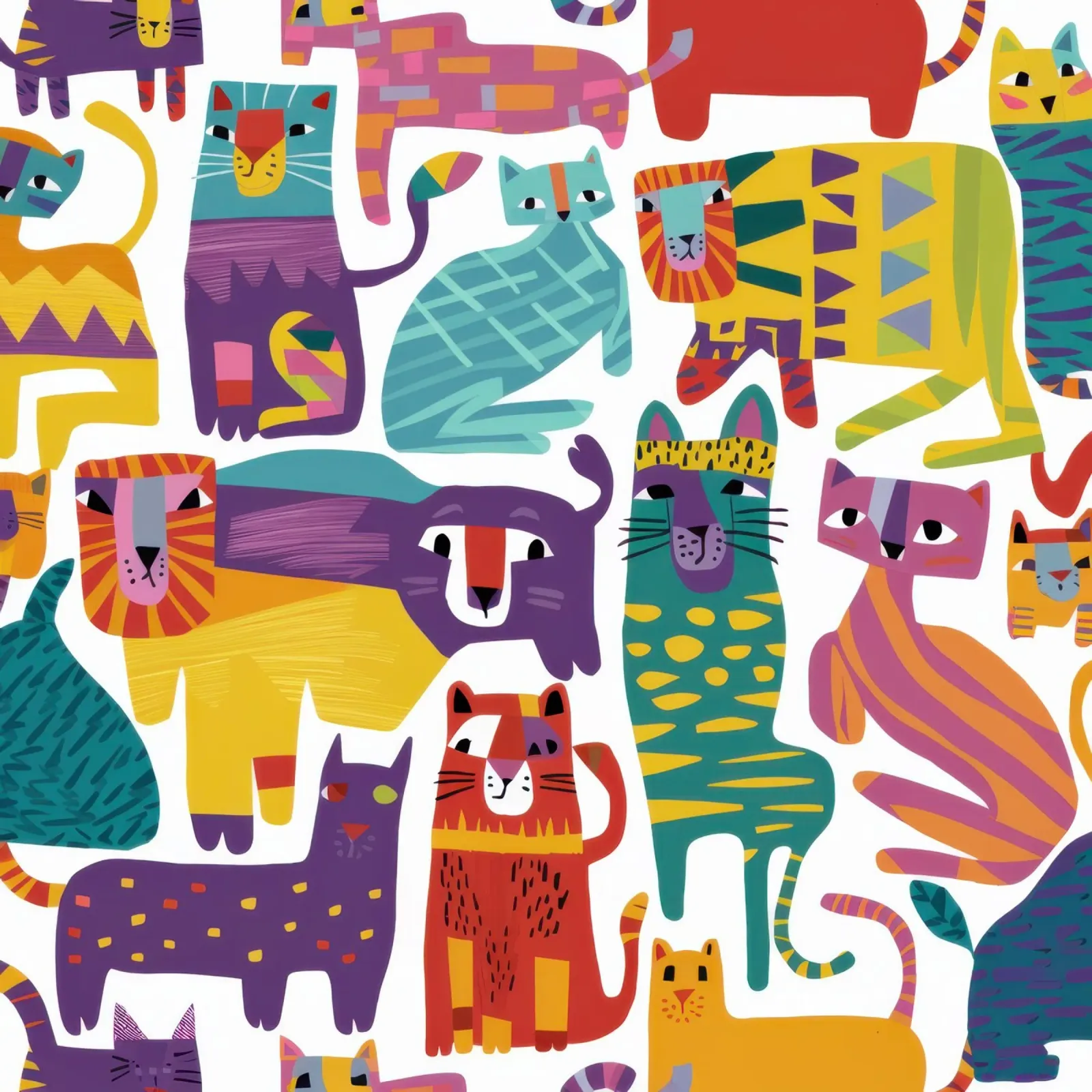 Mosaico di gatti colorati poster con telaio in alluminio da Frame Aura