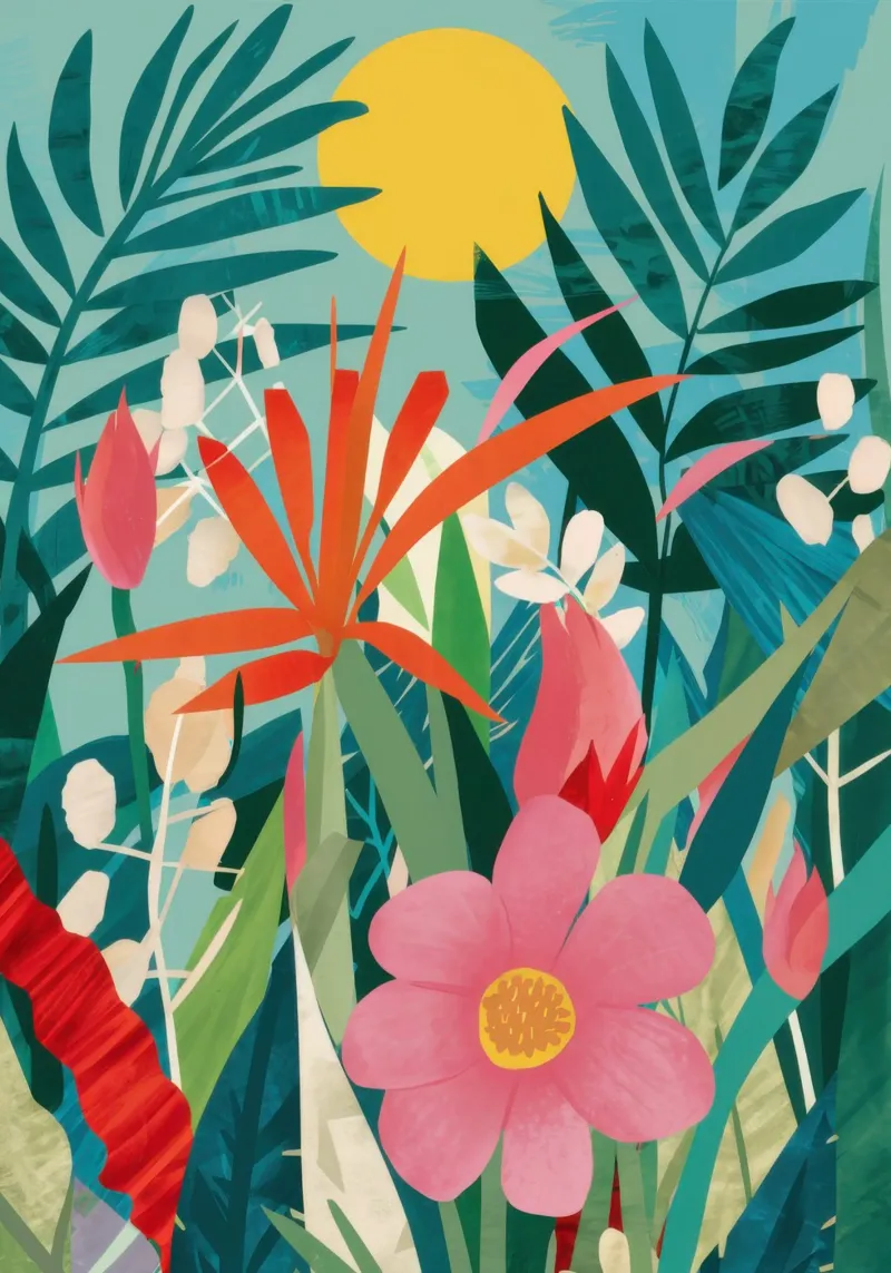 Paradiso floreale tropicale poster con telaio in plastica da Frame Aura