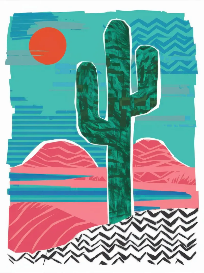 Cactus del desierto en zigzag lienzo con Marco flotante de Frame Aura